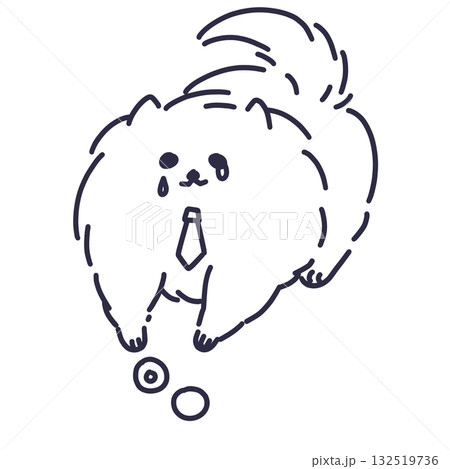不十分なお金しかもらえない社会人のポメラニアンの線画イラスト 132519736