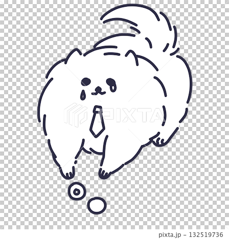 不十分なお金しかもらえない社会人のポメラニアンの線画イラスト 132519736