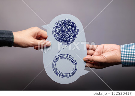 Mind, Mental Health and Talk Therapy Concepts. Speech Bubble with Tangled and untangled Mind, Mental Health and Talk Therapy Concepts. Speech Bubble with Tangled and untangled 132520417