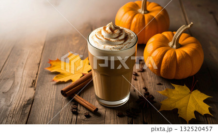 Pumpkin Spice Cold Foam Coffee. Drinks concept. Generated Image 132520457