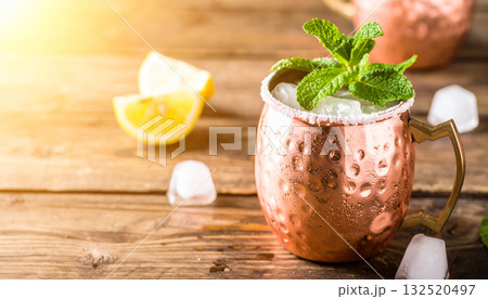 Frosted Mint Lemonade Copper Mug . Drinks concept. Generated Image 132520497