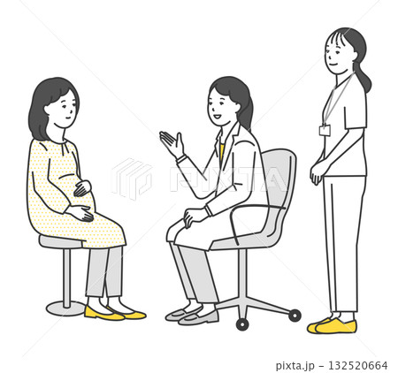 患者を診察する医者と看護師のシンプルイラスト素材 132520664