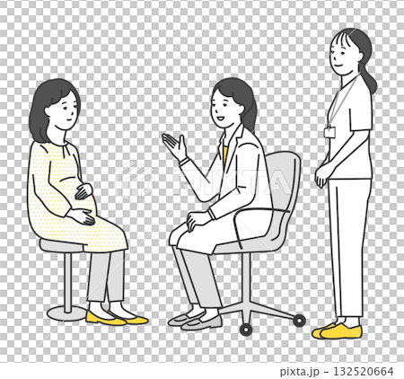 患者を診察する医者と看護師のシンプルイラスト素材 132520664