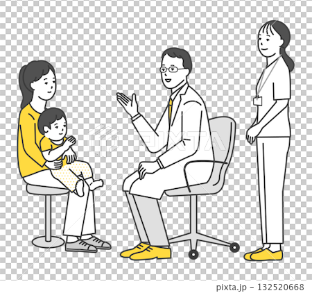 Simple illustration of a doctor and nurse examining a patient Simple illustration of a doctor and nurse examining a patient 132520668