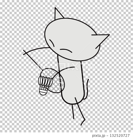 バドミントン！サーブする猫 132520727