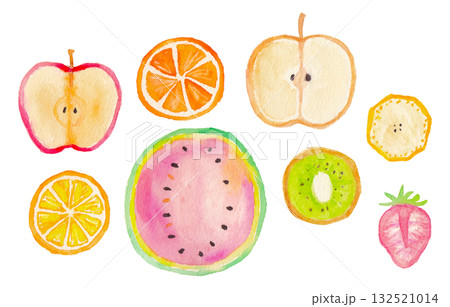 果物、フルーツ、果物の切り口、カットしたフルーツのイラスト 132521014