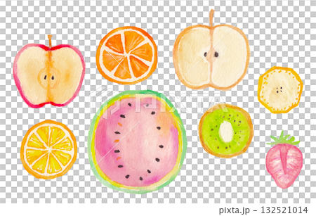 果物、フルーツ、果物の切り口、カットしたフルーツのイラスト 132521014