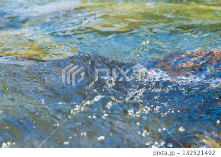 初夏の水辺　清流の流れ水面のアップ188 132521492