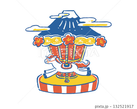 午年　ポップな新年メリーゴーランドのイラスト 132521917