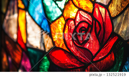 薔薇の花の模様のステンドグラス AI画像 薔薇の花の模様のステンドグラス AI画像 132521919