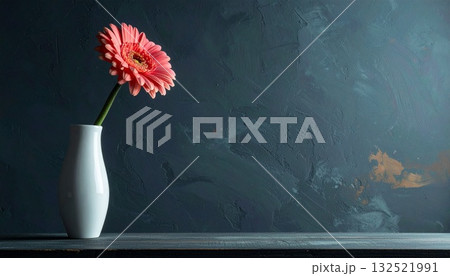 コピースペース、画面の隅に置かれた一輪挿しのシンプルな花 132521991