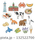 北海道のかわいい手描きの手描きイラストセット 132522700