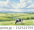 北海道　高原の牧場で草を食む牛の風景 132522705