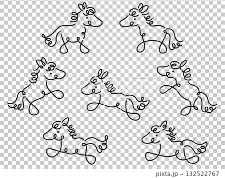 Horse calligraphy line drawing illustration set 132522767