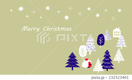 【手描き風・シンプル】星空と木々のクリスマスイラスト素材 132523401