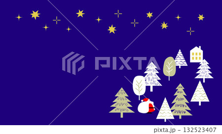 【手描き風・シンプル】星空と木々のクリスマスイラスト素材 132523407