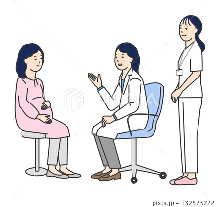 患者を診察する医者と看護師のシンプルイラスト素材 患者を診察する医者と看護師のシンプルイラスト素材 132523722