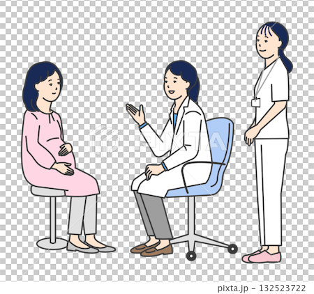 患者を診察する医者と看護師のシンプルイラスト素材 患者を診察する医者と看護師のシンプルイラスト素材 132523722