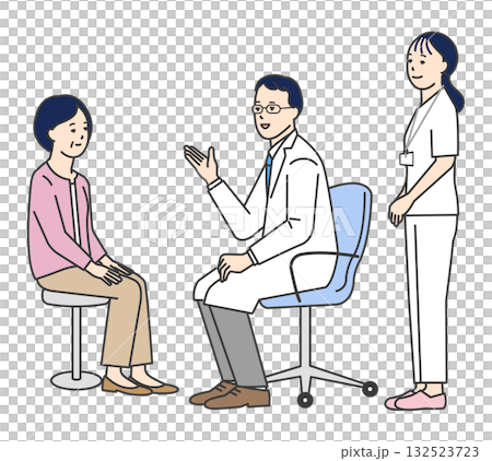Simple illustration of a doctor and nurse examining a patient 132523723