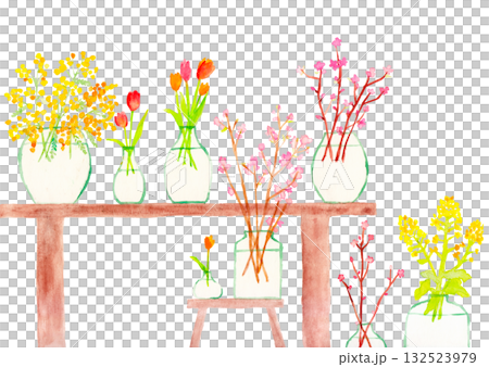 水彩春花與花瓶內部 水彩春花與花瓶內部 132523979