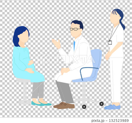 Simple illustration of a doctor and nurse examining a patient 132523989