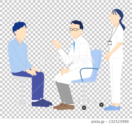 Simple illustration of a doctor and nurse examining a patient 132523990