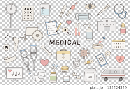 医療 落書き風 病院 健康 ヘルス メディカル イラスト ベクター セット 白バック 線 注射 医療 落書き風 病院 健康 ヘルス メディカル イラスト ベクター セット 白バック 線 注射 132524359