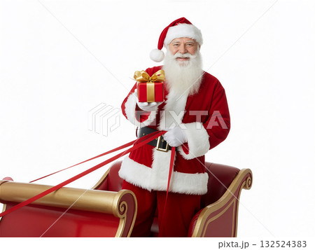 トナカイとそりに乗りプレゼントを届けるサンタクロース トナカイとそりに乗りプレゼントを届けるサンタクロース 132524383