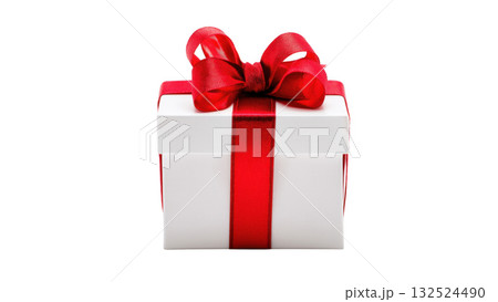 Colorful gift box with a red ribbon for holidays, created AI, PNG 132524490