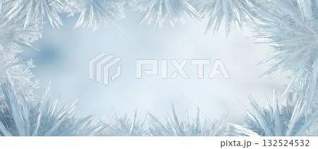 Delicate ice crystals encircle a soft blue background, created AI Delicate ice crystals encircle a soft blue background, created AI 132524532