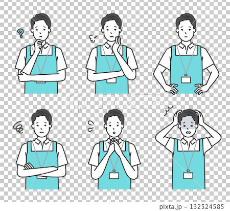不安・困り顔の介護士のアイコンセット イラスト素材 不安・困り顔の介護士のアイコンセット イラスト素材 132524585