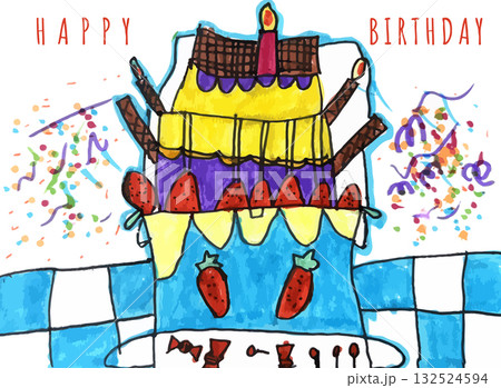 誕生日・ケーキ(手書きイラスト・キッズ) 誕生日・ケーキ(手書きイラスト・キッズ) 132524594