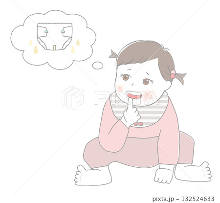 オムツについて考えている赤ちゃん オムツについて考えている赤ちゃん 132524633