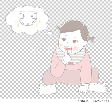 オムツについて考えている赤ちゃん オムツについて考えている赤ちゃん 132524633