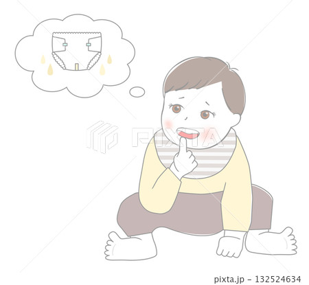 オムツについて考えている赤ちゃん オムツについて考えている赤ちゃん 132524634