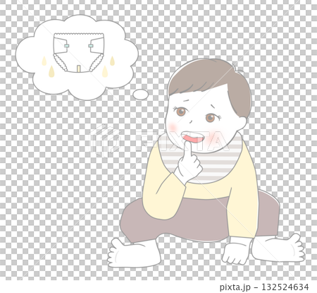 オムツについて考えている赤ちゃん オムツについて考えている赤ちゃん 132524634