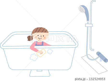 お風呂掃除をする女の子 132524953