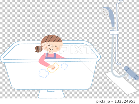 お風呂掃除をする女の子 132524953