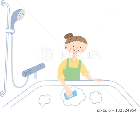 お風呂掃除をする女性 お風呂掃除をする女性 132524954