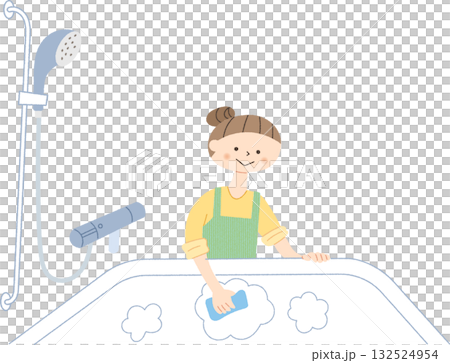 お風呂掃除をする女性 お風呂掃除をする女性 132524954