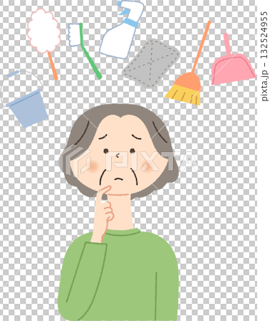 掃除に関して悩むシニア女性 132524955