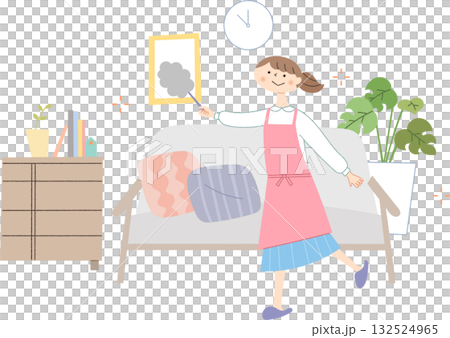 一個女人打掃客廳 132524965