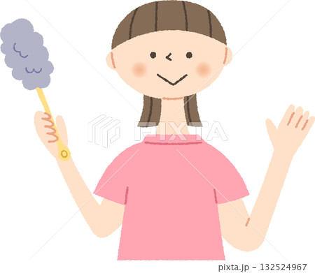 ハンディモップを持つ女性 ハンディモップを持つ女性 132524967