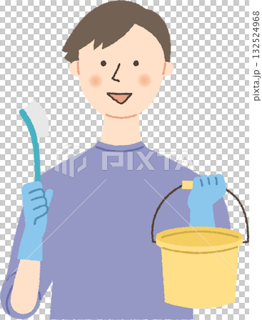 バケツとブラシを持つ男性 132524968