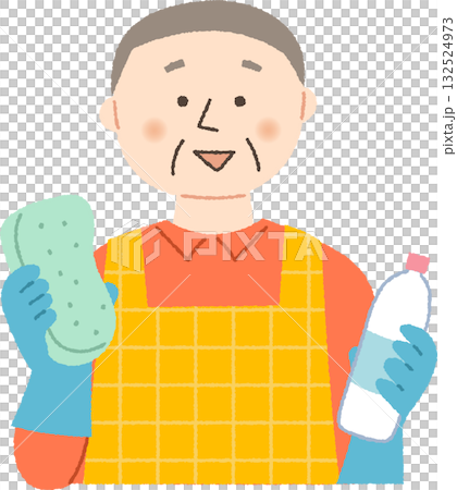 清掃道具を持つシニア男性 132524973