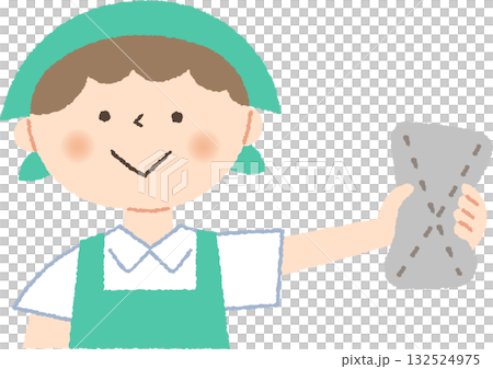 男孩拿著一塊抹布 男孩拿著一塊抹布 132524975