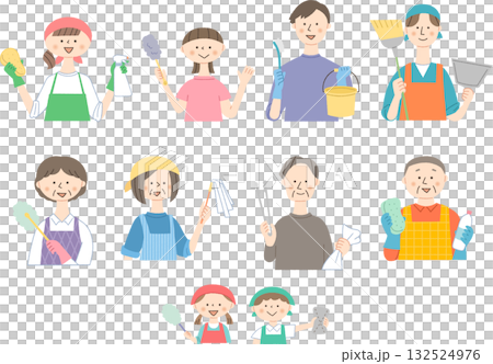 一群拿著清潔工具的人 一群拿著清潔工具的人 132524976