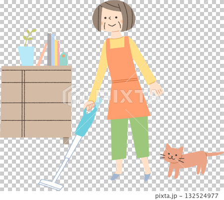 Senior woman cleaning the living room 132524977
