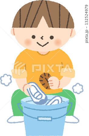 上靴を洗う子供 132524979