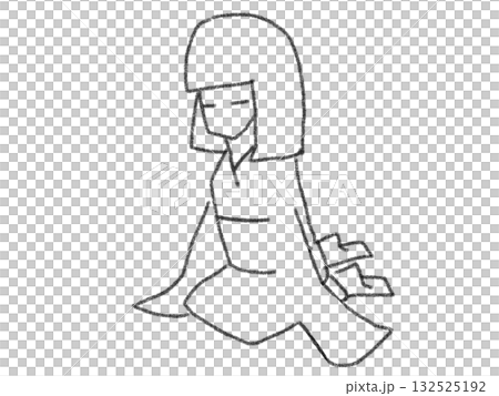 鉛筆画風のおかっぱ頭の女の子のイラスト 132525192